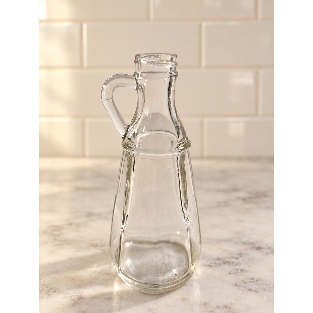 Vintage Clear Glass Oil & Vinegar Cruet Bottle with Handle 6” Tall No Stopper